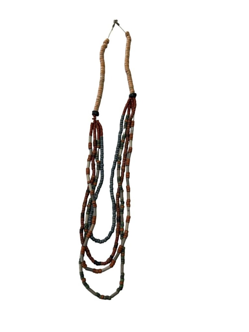 Vintage Style Multi Strand Heishi Bead Necklace Earth Tone Tribal Boho 24 Inch